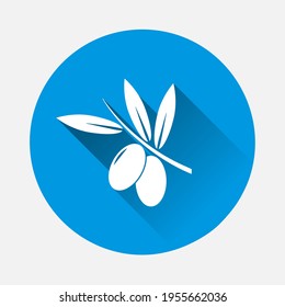 Vector olive branch icon on blue background. Flat image with long shadow.