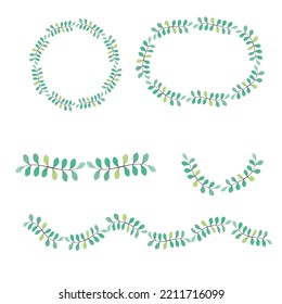 Vector olive leaf arranged variety shape of the wreath decorative element set, Floral Frame green tone . Border, frame isolated, editable illustration. Perfect for wedding invitations and birthday car
