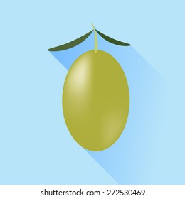 Vector Olive with Leaves on a Blue Background.