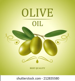 Vector olive oil. Decorative olive branch. For label, pack.