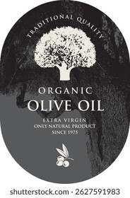 Vector olive or olive oil label with olive tree design in retro style. Suitable for logo, sticker, banner design. No AI used