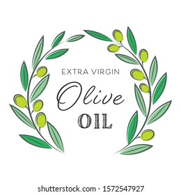 Vector olive oil label wreath of olive branches