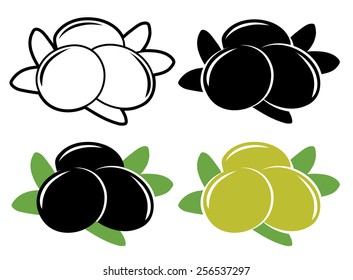 Vector olive. Three vector olives in color and black and white vector illustration