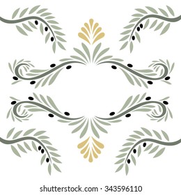 Vector olive tree branches and leaves pattern