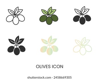 Vector olives icon in solid, gradient and line styles. Trendy colors. Isolated on a white background. Editable stroke