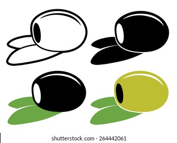 Vector olives. Pitted black and green olives, vector illustration