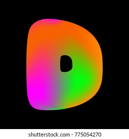 Vector olorful curvy liquid letter d on black Bubble shapes layout design neon colours bright shiny colorfull bold letter d with gradient pink green and orange colors