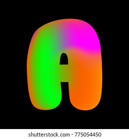 Vector olorful curvy liquid letter a on black Bubble shapes layout design neon colours bright shiny colorfull bold letter a with gradient pink green and orange colors
