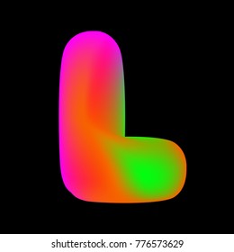 Vector olorful curvy liquid letter l on black Bubble shapes layout design neon colours bright shiny colorfull bold letter l with gradient pink green and orange colors