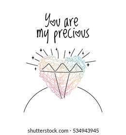 Vector Ombre print colorful heart with diamond contours. Unusual Valentines day greeting card
