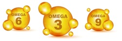 Vector Omega Acids. Polyunsaturated Fatty Omega-3, Omega-6, Omega-9. Set Of Gold Drops Icons Omega Three, Six And Nine. Omega Fatty Acid, Epa, Dha. Healthy Food Supplements Fatty Acid, Fish Oil