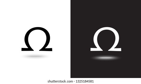 Vector omega sign on black and white background