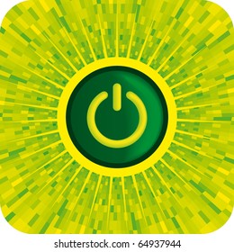 Vector ON button with green shine background