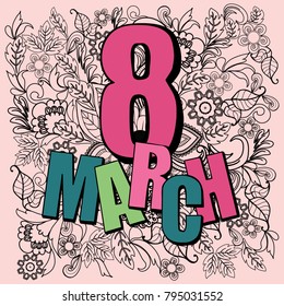 Vector on Doodle flowers illustration of eight march card, international women day, can use greeting card banner or poster.
