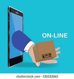 Vector of on line crate ordering with smart phone.