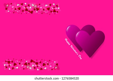 Vector on love theme showing two pink hearts in the right side of the vector. Many small hearts are in the left side with a free place ready for your text. All is on a trendy pink background. 