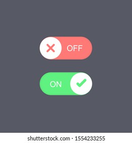 Vector On and Off Switch. Dark and Light Mode Switcher for Phone Screens, tablets and computers. Toggle Element for Mobile App, Web Design, Animation. Light and Dark Buttons.