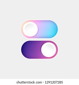 Vector On Off Switch. Day and Night Mode Switcher for Phone Screens. Toggle Element for Mobile App, Web Design, Animation. Light and Dark Buttons.