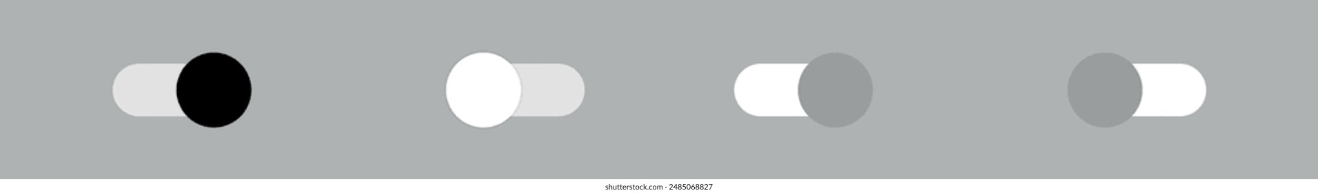 Vector On and Off toggle switch icons. Switch toggle buttons ON OFF. Material design switch buttons set. Open and close ui icons. Active and Inactive icon. Stock Vector.