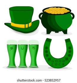 Vector on theme big colored set different types shamrock clover to Patrick day. Shamrock clover pattern consisting of collection accessory holiday Patrick day. Shamrock clover on celebrate Patrick day