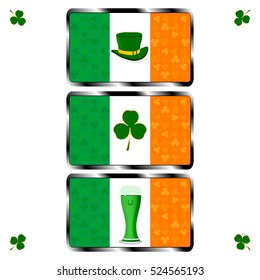 Vector on theme big colored set different types shamrock clover to Patrick day. Shamrock clover pattern consisting of collection accessory holiday Patrick day. Shamrock clover on celebrate Patrick day