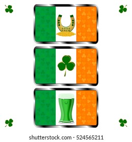Vector on theme big colored set different types shamrock clover to Patrick day. Shamrock clover pattern consisting of collection accessory holiday Patrick day. Shamrock clover on celebrate Patrick day