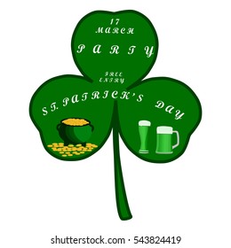 Vector on theme big colored set different types shamrock clover to Patrick day. Shamrock clover pattern consisting of collection accessory holiday Patrick day. Shamrock clover on celebrate Patrick day