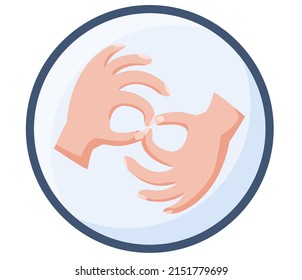 Vector On Theme Of International Day Of Sign Languages Observed Each Year In September. Deaf Trendy Icon With Human Hands Show Fingers Gesture, Medical Language For People With Hearing Impairments