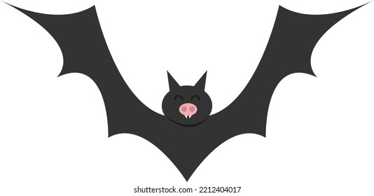 Vector on transparent background, of a black bat. Bat childish character, scary Halloween animals. Halloween decoration, trick or treat. 