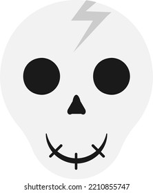 Vector on transparent background, of a caravel. Human skeleton. Small and Kawaii skull. Halloween sweet skull.