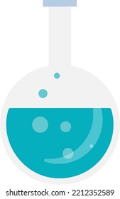 Vector on transparent background of chemical instruments. Erlenmeyer flask with water. Blue chemical substance. Chemistry flask with liquid. Laboratory analysis and experiment.