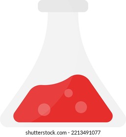 Vector sobre fondo transparente de un matraz químico de laboratorio con sustancia roja. Análisis de laboratorio. Medicina y farmacéutica, muestra de sangre.
