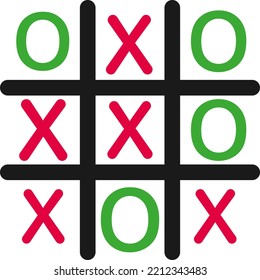 Vector on transparent background, children's game of logic, zeros and crosses, tictac toe. Traditional games, doodle.