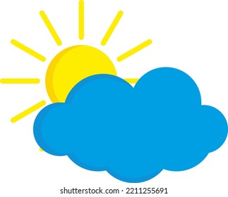 Vector on transparent background of a cloud and a sun. Cloudy weather. Summer day with sun and clouds, high temperatures, sunlight.