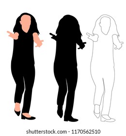 vector, on white background, black silhouette girl