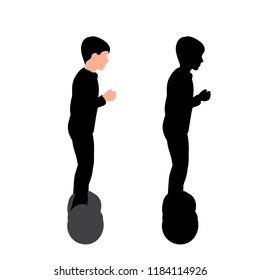 vector, on white background, black silhouette of boy on gyroscope