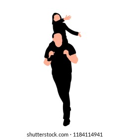 vector, on white background, black silhouette father and child