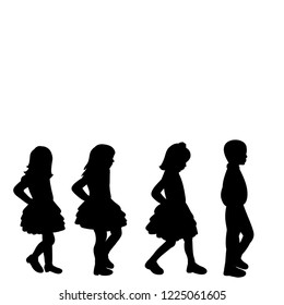 vector, on a white background, black silhouette group of children walking