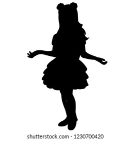 vector, on a white background, black silhouette of a child in a dress
