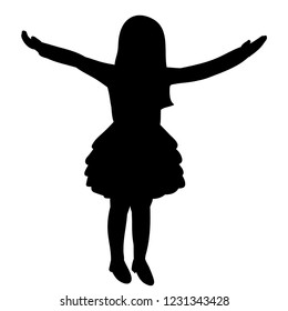 vector, on a white background, black silhouette of a child rejoices