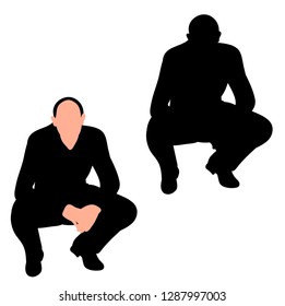 vector, on a white background, black silhouette man sitting