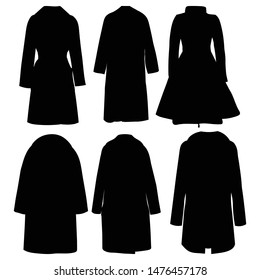 vector, on a white background, black silhouette of a female coat, set