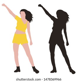 vector, on a white background, black silhouette of a dancing girl