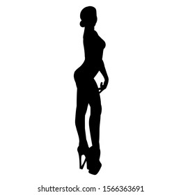 vector, on a white background, black silhouette of a sexy girl