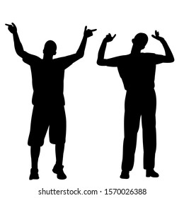 vector, on a white background, black silhouette guy rejoices, friends