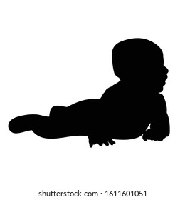 vector, on a white background, black silhouette baby lies