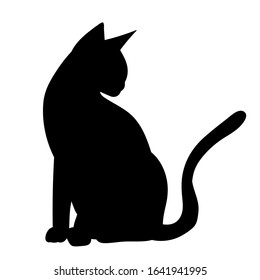 vector, on a white background, black silhouette of a cat sitting