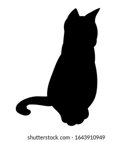 vector, on a white background, black silhouette of a cat sitting