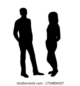 vector, on a white background, black silhouette people are standing