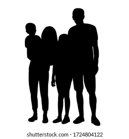 vector, on a white background, black silhouette family, children and mom with dad